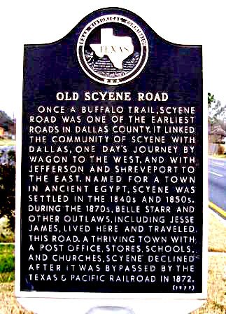 Historical marker of Scyene Texas an outlaw ghost town from the 1800's